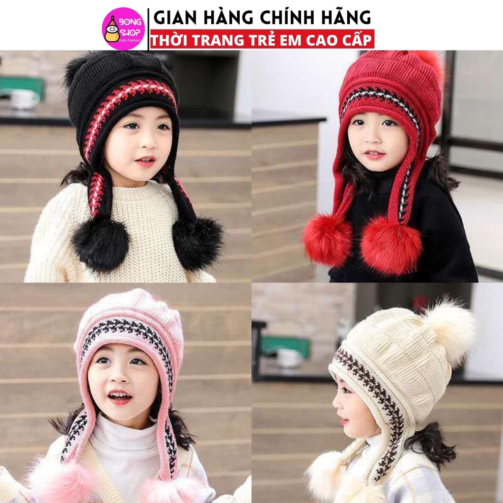 Mũ Len Giữ Ấm Tai bên trong lót lông cừu mùa Đông Dễ Thương Cho Mẹ Và Bé 1t - 3t
