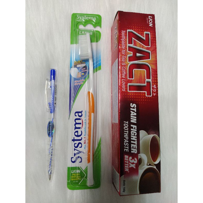 Combo chai 1 kem Zact 190g và 1 bàn chải đánh răng Systema Full Head nhập khẩu Thái Lan