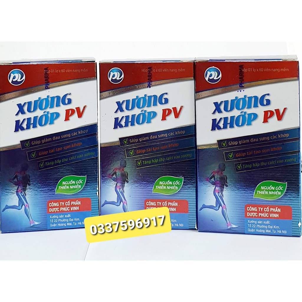 XƯƠNG KHỚP PV - HỖ TRỢ TÁI TẠO SỤN KHỚP - THOÁI HÓA KHỚP - LỌ 60 VIÊN