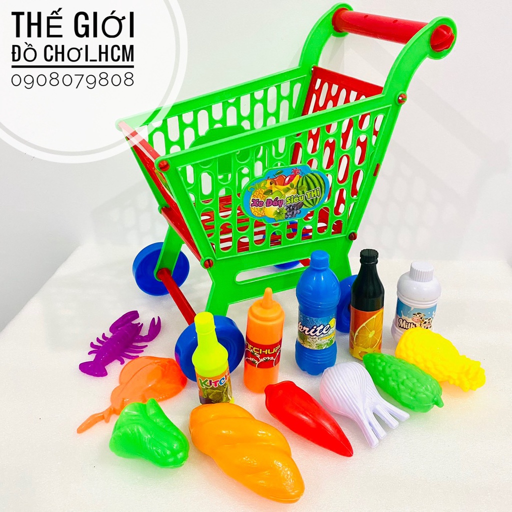 [KÈM TRÁI CÂY] Đồ chơi Túi xe đẩy siêu thị CAO 38CM dành cho bé thích nấu ăn, nhà bếp, cắt thái hoa quả, đồ hàng 0264