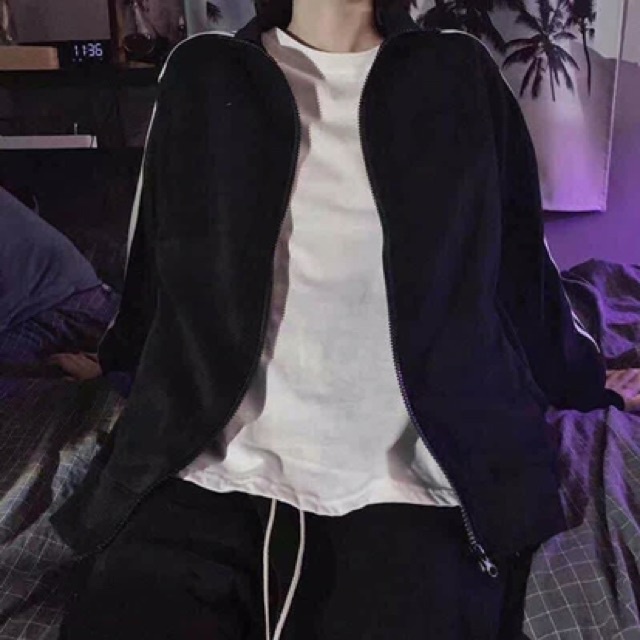 Áo khoác nỉ nam nữ form rộng ba sọc tay phong cách ulzzang unisex cổ trụ trơn HARI1121