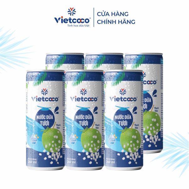 Combo 6 lon nước dừa tươi Vietcoco 240ml có cơm