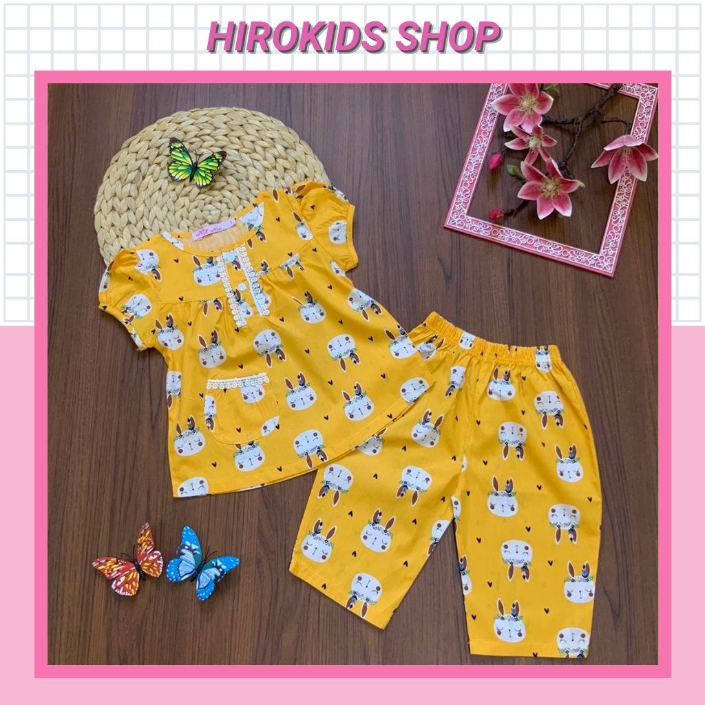 Đồ bộ pijama mặc nhà cánh tiên lửng vải kate cotton cho bé gái 12-35kg - Hirokids