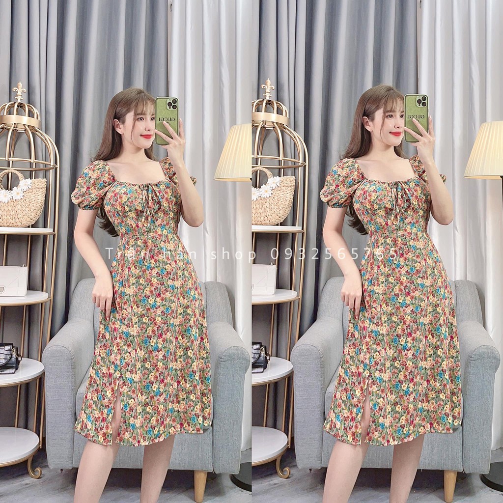 váy, đầm maxi ( HÌNH THẬT SHOP CHỤP) hoa nhí cổ vuông rút dây ngực vintage ❣️👘3006238