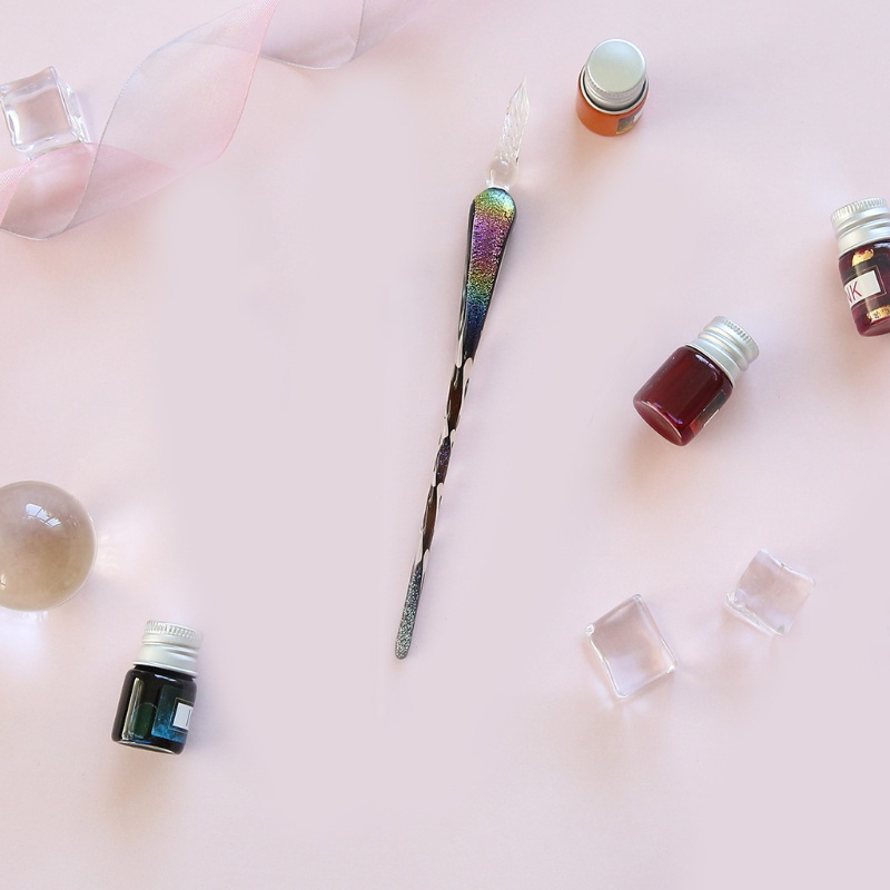 Bút Chấm Mực Thủy Tinh Kèm 12 Mực Màu Dành Cho Người Mới Bắt Đầu