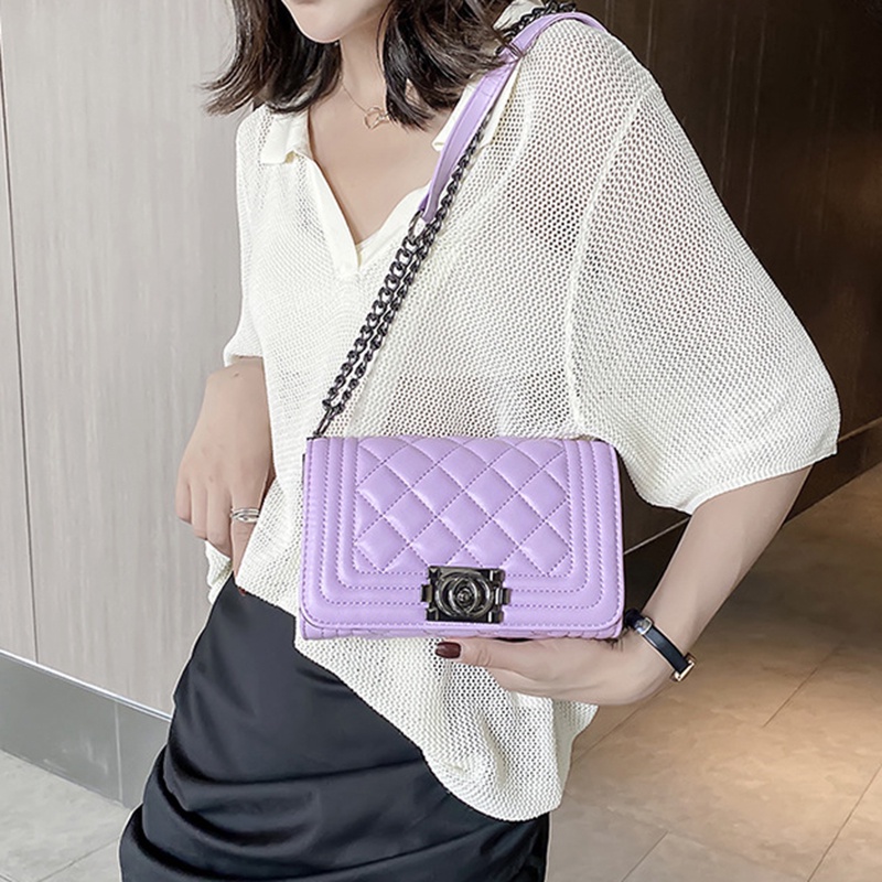 Túi đeo chéo IELGY dáng vuông nhỏ phối dây xích phong cách Hàn Quốc thời trang cho nữ