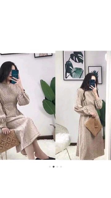 Váy thu đông chấm bi tim vintage