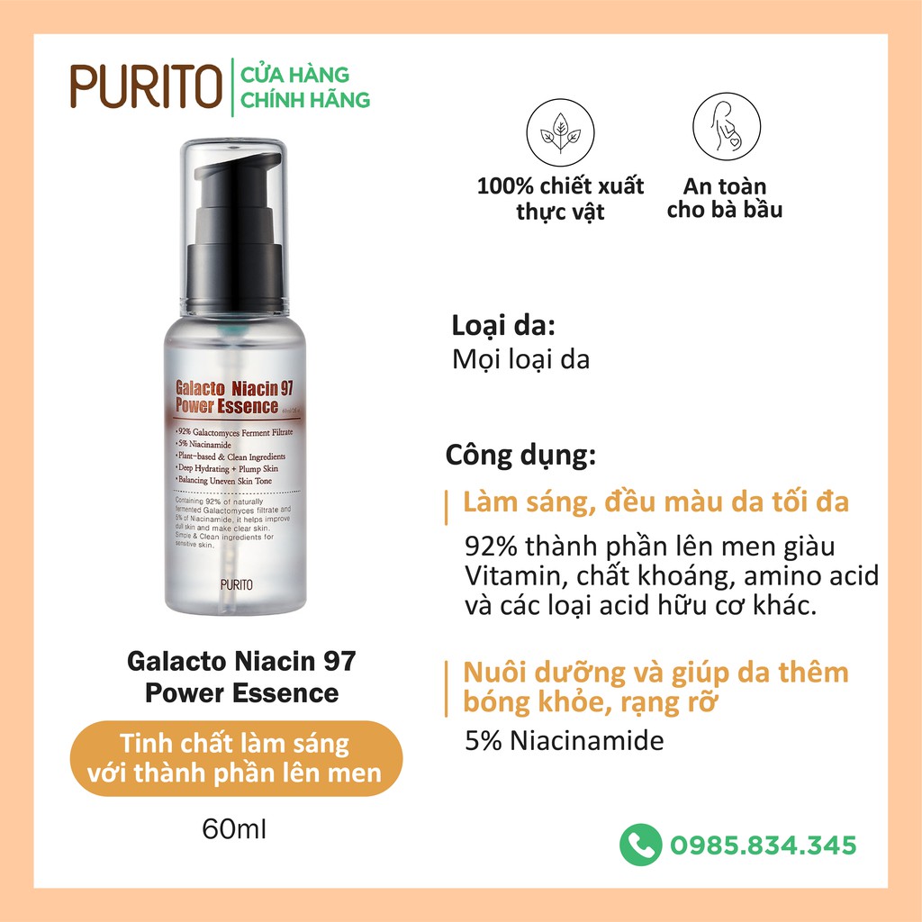 Tinh chất làm sáng da PURITO Galacto Niacin 97 Power Essence 60ml