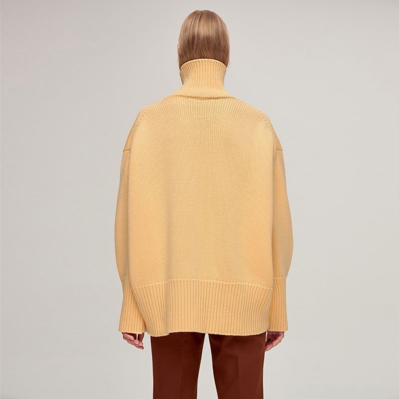 DUNEA Áo len cổ lọ tay dài màu sắc đơn giản dành cho nữ