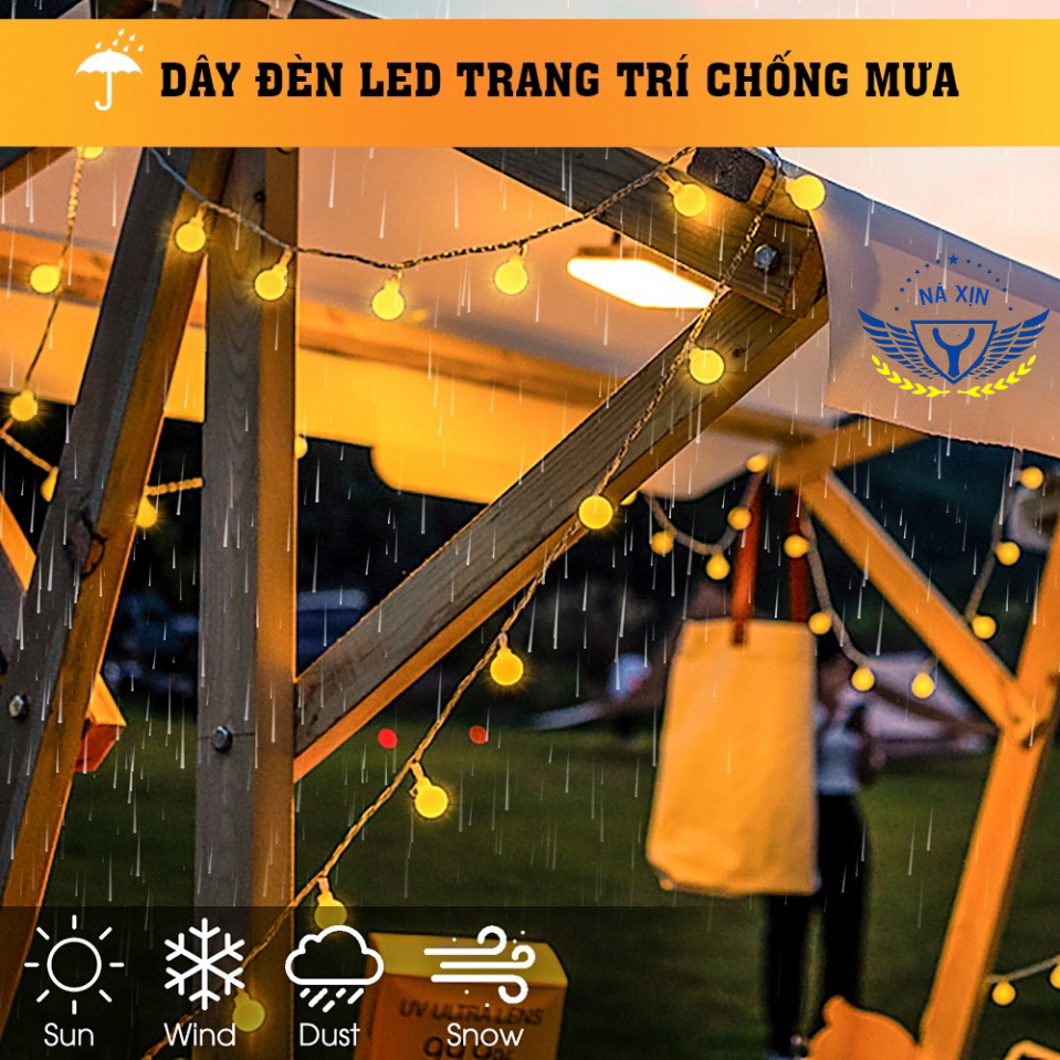 Đèn LED trang trí dây bóng tròn vàng ấm không nháy dùng pin tiện lợi, dùng đi du lịch cắm trại dã ngoại tiện lợi-DCP7
