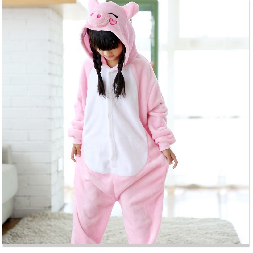 Mùa Thu Đông Trẻ Em Lợn Hồng Đồ Ngủ Động Vật Trang Phục Cosplay Hoạt Hình Bộ Đồ Ngủ Onesie