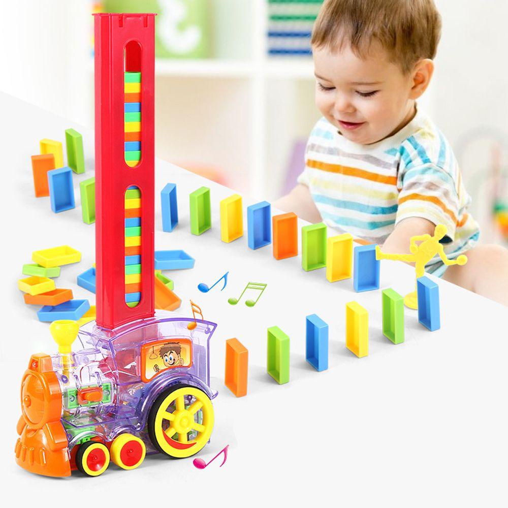 Bộ Đồ Chơi Xe Lửa Domino Nhiều Màu Sắc Có Nhạc Và Đèn Dành Cho Trẻ Em DIY