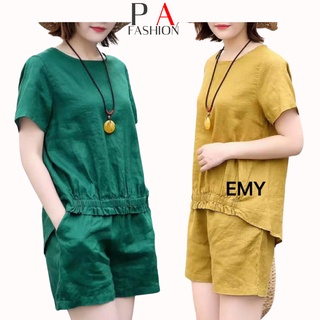 sét bộ đồ nữ cộc tay mặc nhà chất vải linen siêu mát mẫu mới 2022