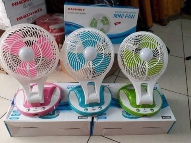 Quạt tích điện 5580 Mini Fan 2 in 1 gấp gọn