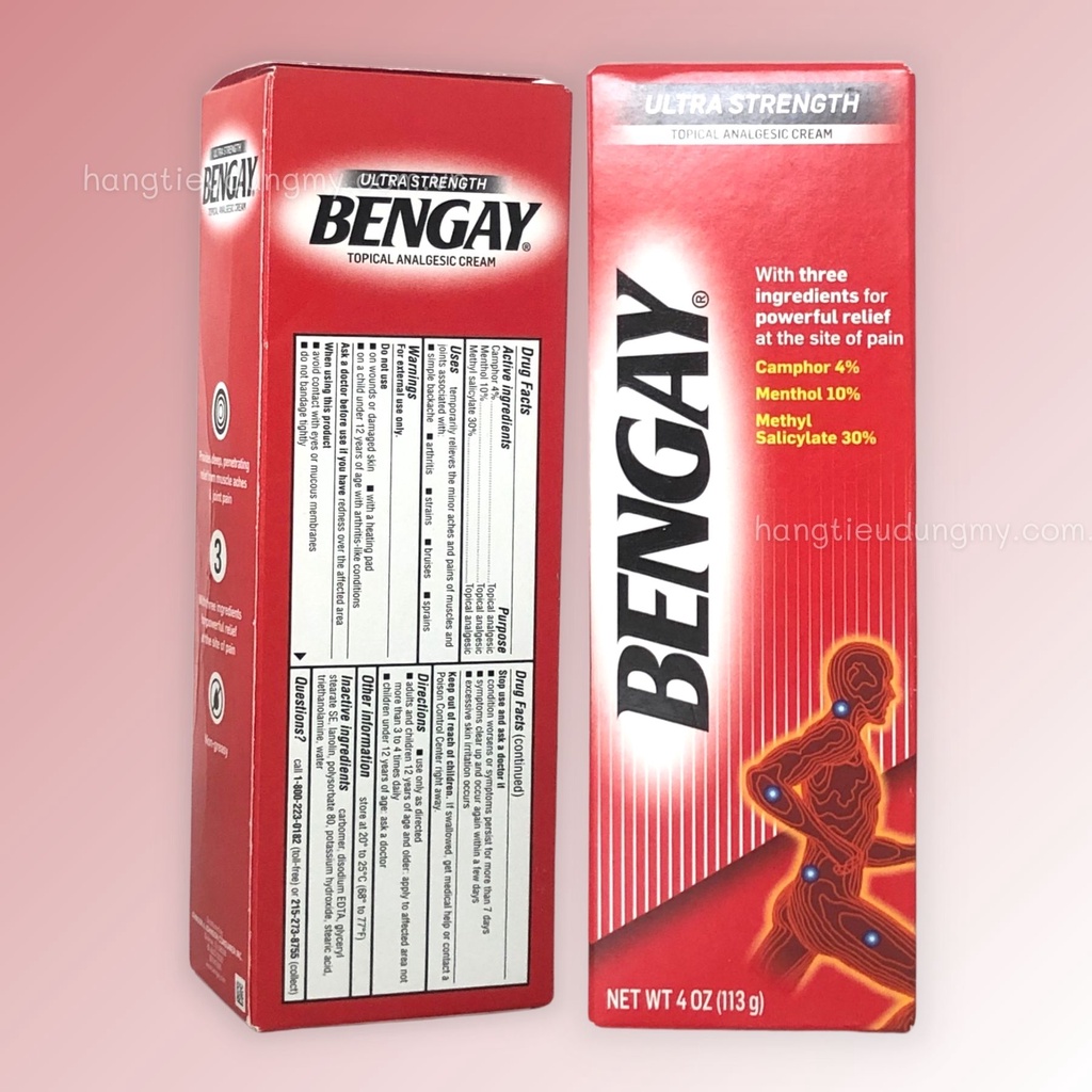 HÀNG MỸ- KEM XOA BÓP GIẢM ĐAU NHỨC BENGAY ULTRA STRENGTH NON-CREASY CREAM 113g