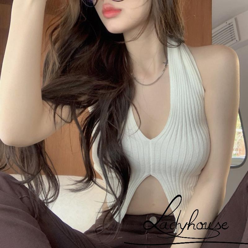 Áo Croptop Hai Dây Cổ Chữ V Dáng Ôm Xẻ Tà Hở Lưng Thời Trang Cho Nữ