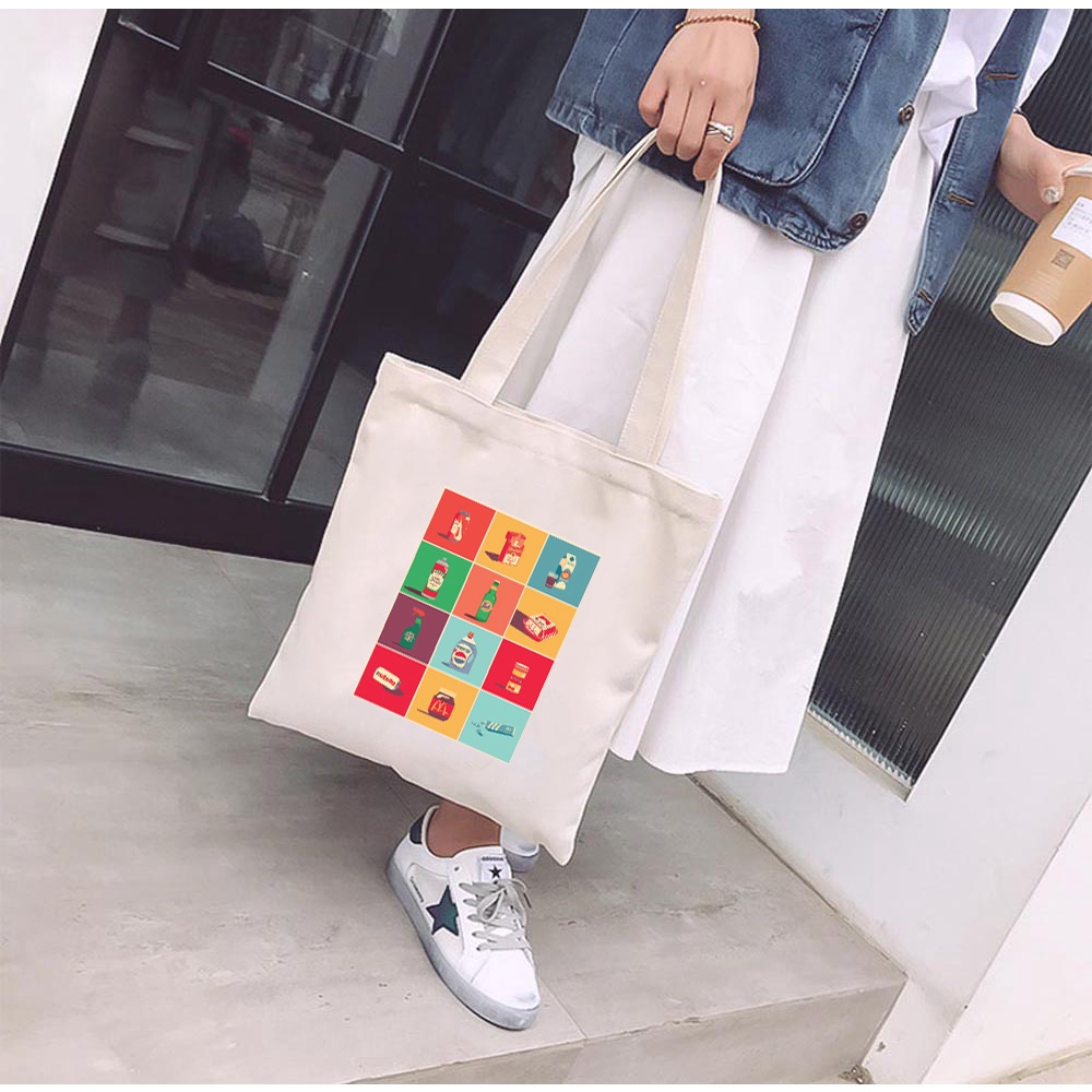 Túi tote vải mộc GINKO dây kéo in hình pop art retro M107