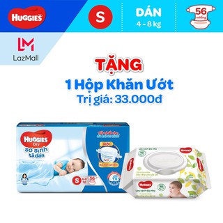 Tã/Bỉm Dán Sơ Sinh Huggies S56 (5Kg – 8Kg) + Tặng Kèm 1 Gói Khăn ướt Huggies 64 tờ