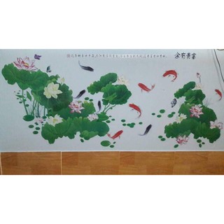 decal dán tường hoa sen lá xanh