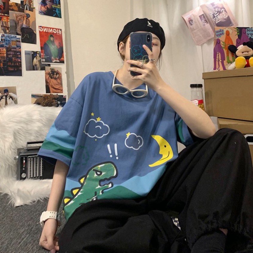 ⚡𝐅𝐫𝐞𝐞𝐬𝐡𝐢𝐩⚡ Áo Thun Tay Lỡ Oversize Phông - Form Rộng Dáng Unisex - Ulzzang Hình Khủng Long