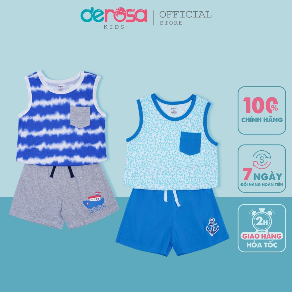 Bộ ba lỗ bé trai DEROSA KIDS đồ bộ cộc tay cotton cho bé 1 - 4 tuổi ASKD405B