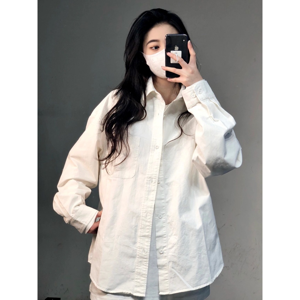 【ZHELIHANGFEI】Áo Sơ Mi Trắng Tay Dài Form Rộng Theo Phong Cách Preppy Dễ Phối Đồ