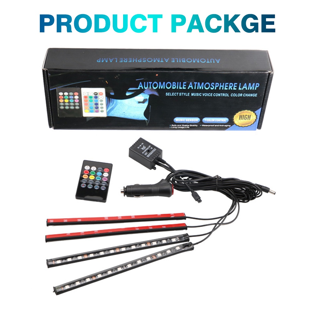 UNI-SHINE 4PCS 12 LEDs Car Interior Decorative Lighting USB RGB LED Light Strip ( Foot Lamp / Door Side / Car Interior )