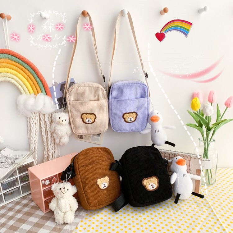 Túi Đeo Chéo Canvas Mềm Hình Gấu Dễ Thương Phong Cách Harajuku Cho Nữ