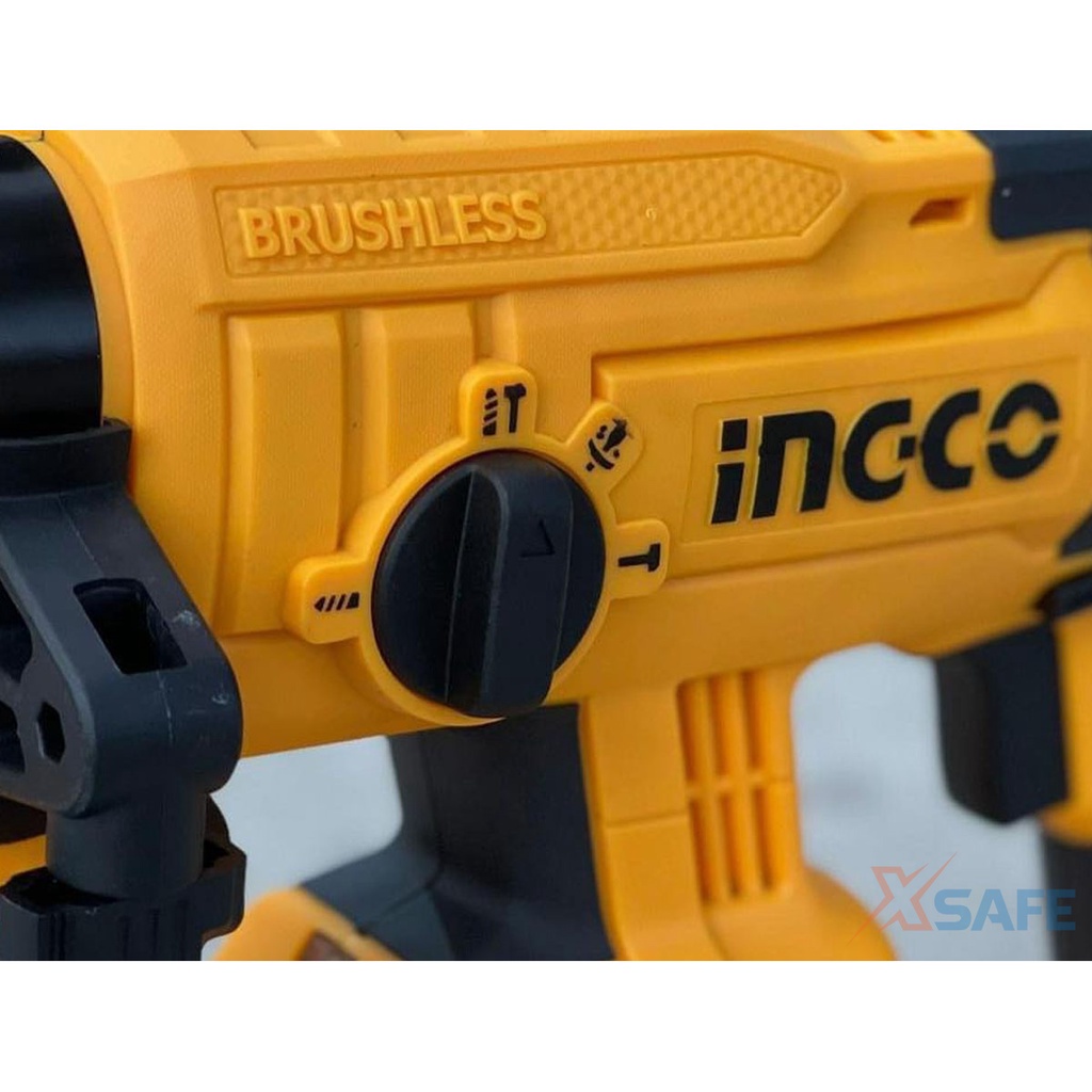 Máy khoan đục bê tông dùng pin INGCO CRHLI22012 20V mô tơ không chổi than, đầu khoan SDS plus, kèm 3 mũi khoan 1 mũi đục