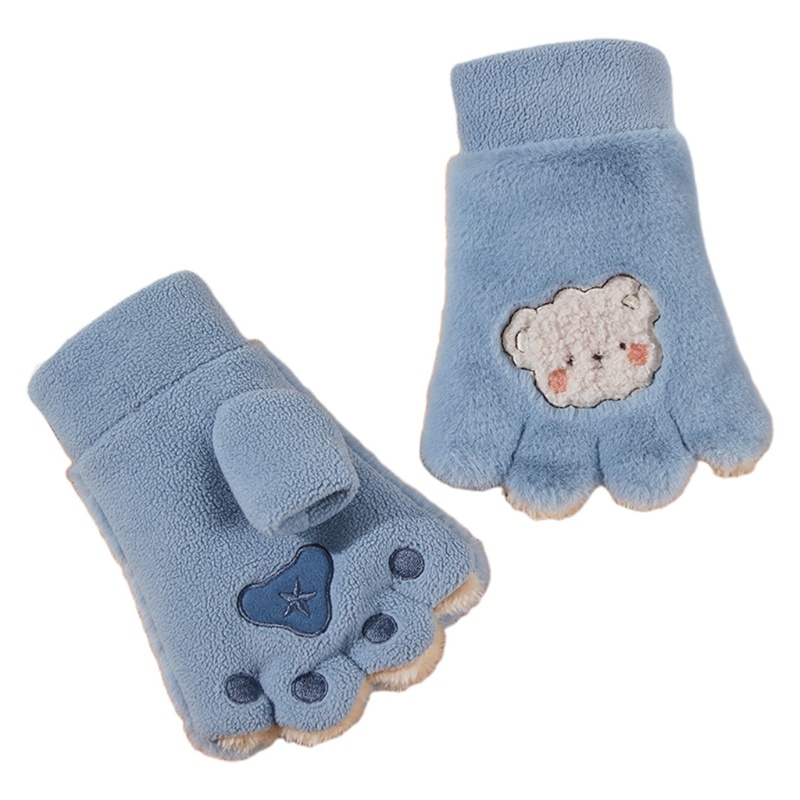Găng Tay Hở Ngón Giữ Ấm Mùa Đông Họa Tiết Móng Vuốt Gấu Hoạt Hình Cho Người Lớn