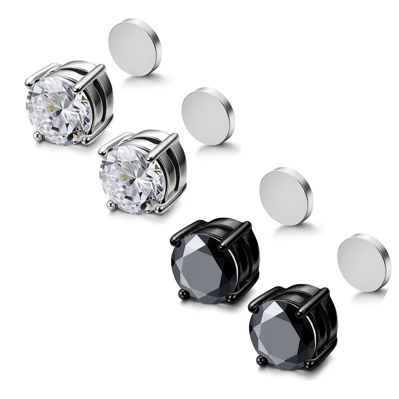1 Đôi Bông Tai Titan Từ Tính Đính Đá Zircon Đơn Giản Thời Trang Hàn Quốc
