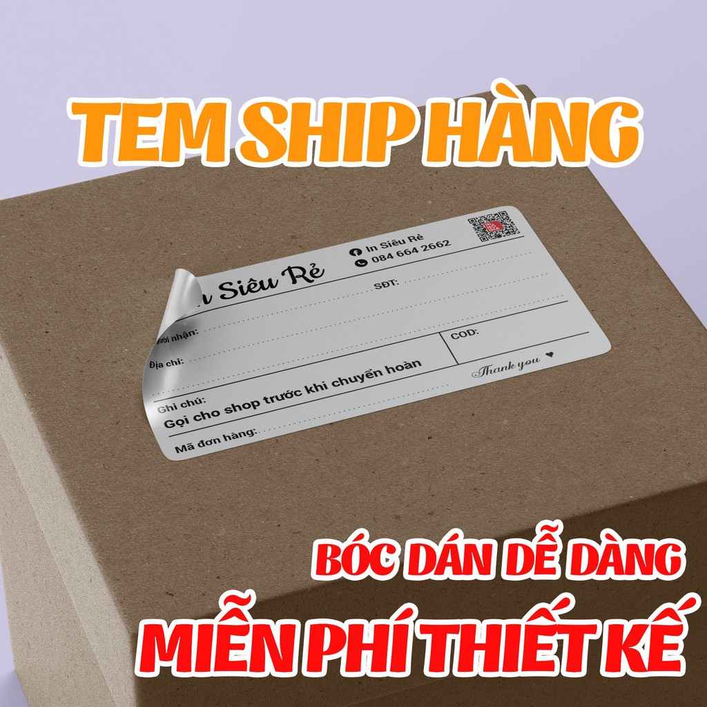 Combo 100 Tem ship hàng in thông tin shop theo yêu cầu, miễn phí thiết kế, rẻ nhất shopee