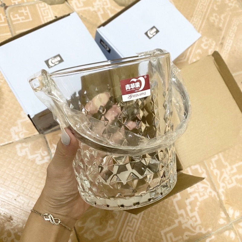 Xô đá thủy tinh ngâm chai rượu Green Apple