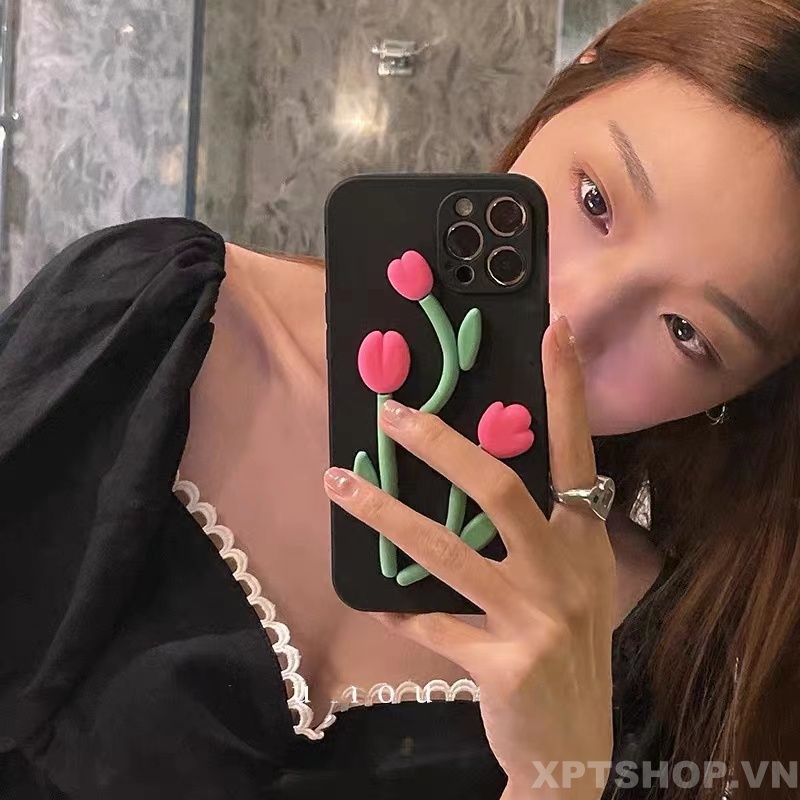 Ốp Điện Thoại Họa Tiết Hoa tulip Hồng Bảo Vệ Ống Kính Máy Ảnh Cho Iphone 14 Pro Max 13 Pro Max 12 Pro Max 11 Pro Max