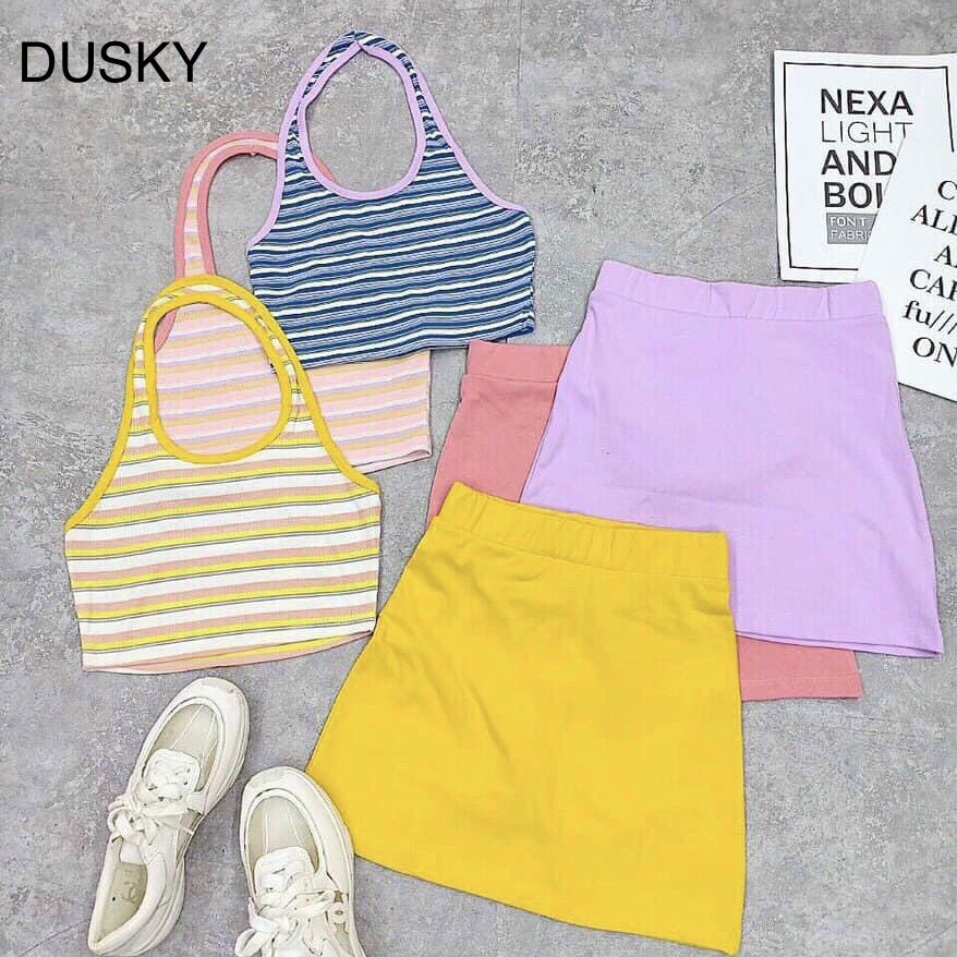 Sét chân váy + áo yếm sọc màu bo viền - DUSKY | BigBuy360 - bigbuy360.vn