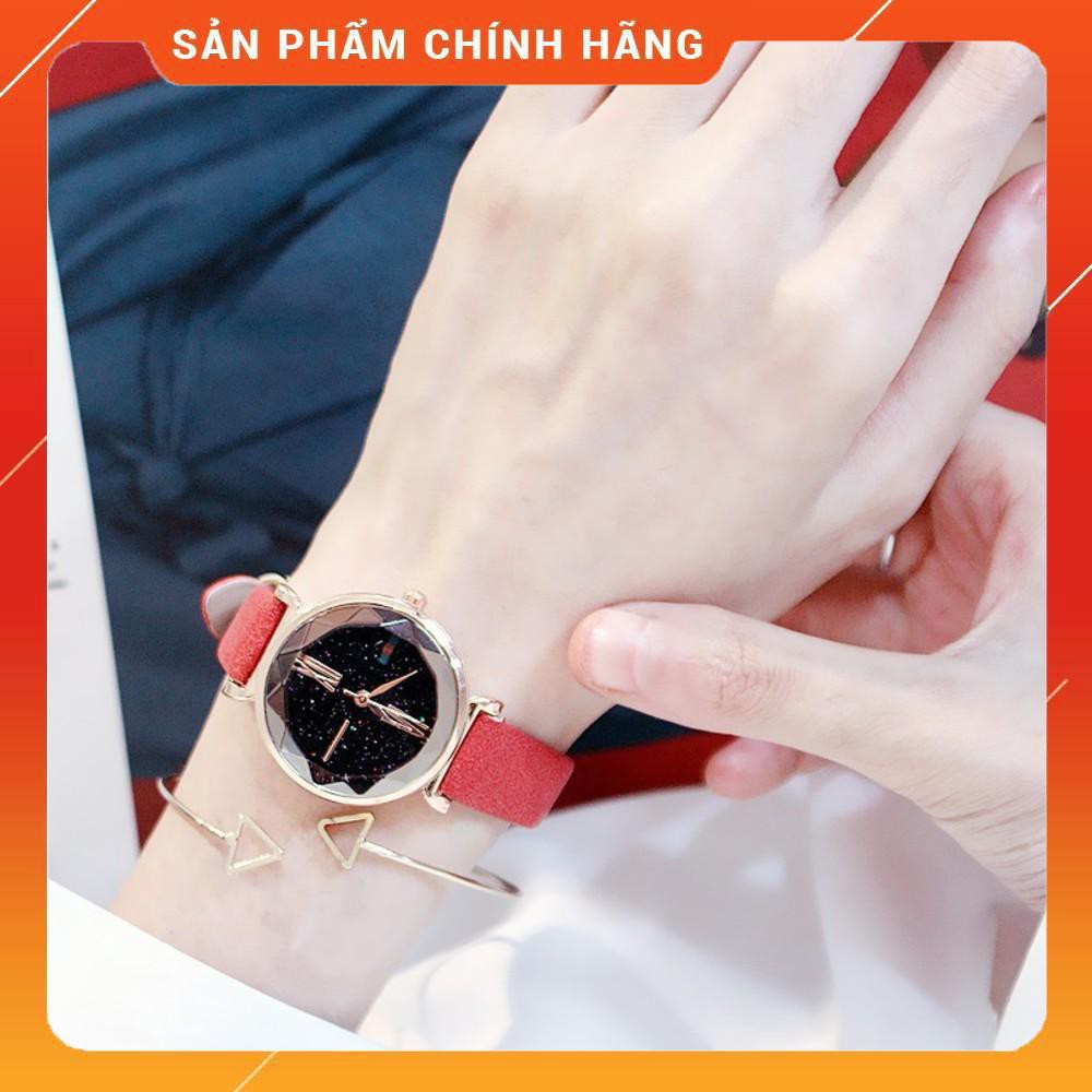 Đồng hồ nữ 1102 dây da lộn mặt tròn 3D