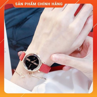 Đồng hồ nữ 1102 dây da lộn mặt tròn 3D