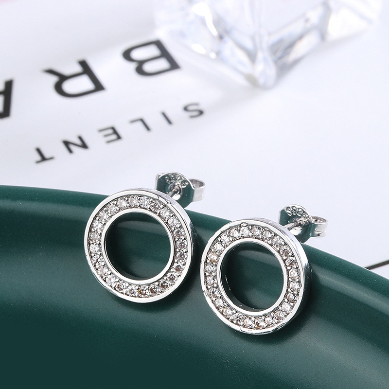 Nữ thời trang Hàn Quốc Bông tai Rhinestone Cá tính Bông tai Stud tròn