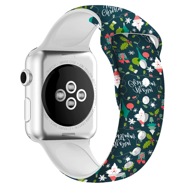 New Printed Sport Band For Apple Watch series 6 5 4 3 2 1 iWatch Christmas Gift Silicone Wrist Strap Dây Đeo Silicon Họa Tiết Giáng Sinh Cho Đồng Hồ Thông Minh for 44mm 42mm 40mm 38mm