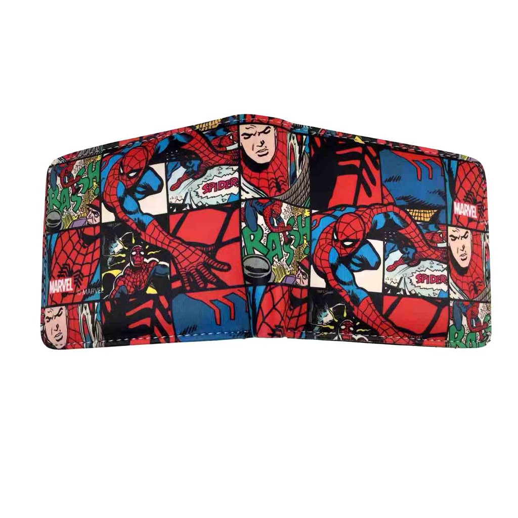 Ví Da PU Gập Dáng Ngắn In Họa Tiết anime Marvel Flash Người Nhện Người Sắt