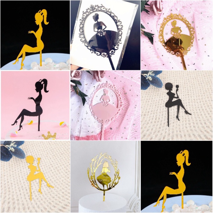 đồ trang trí bánh sinh nhật [FREESHIP❤️] set 10 thẻ meka CÔ GÁI tráng gương