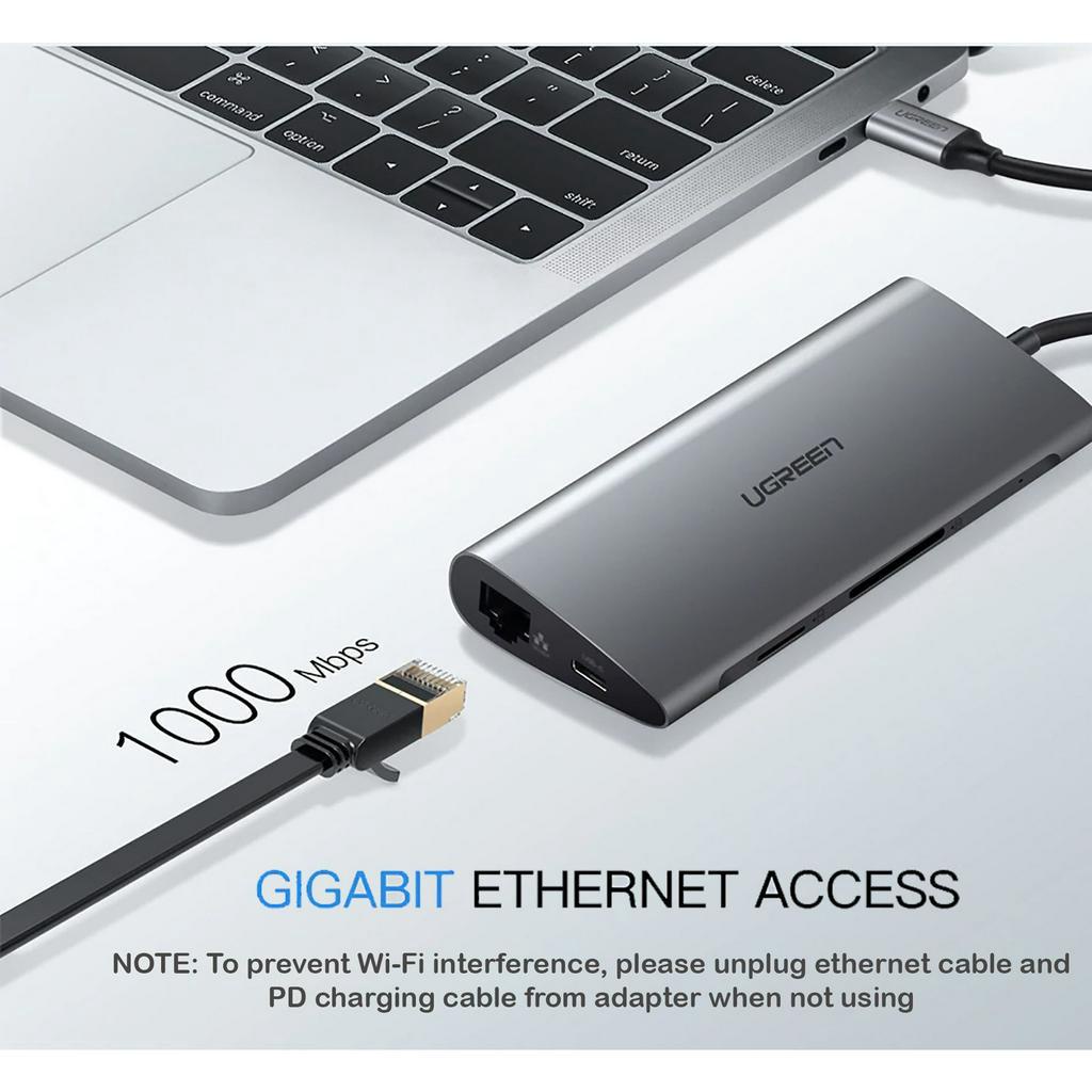 Cáp Chuyển đa năng USB Type C 8 in 1 Ugreen 50538 CM121 Cao Cấp Chính Hãng