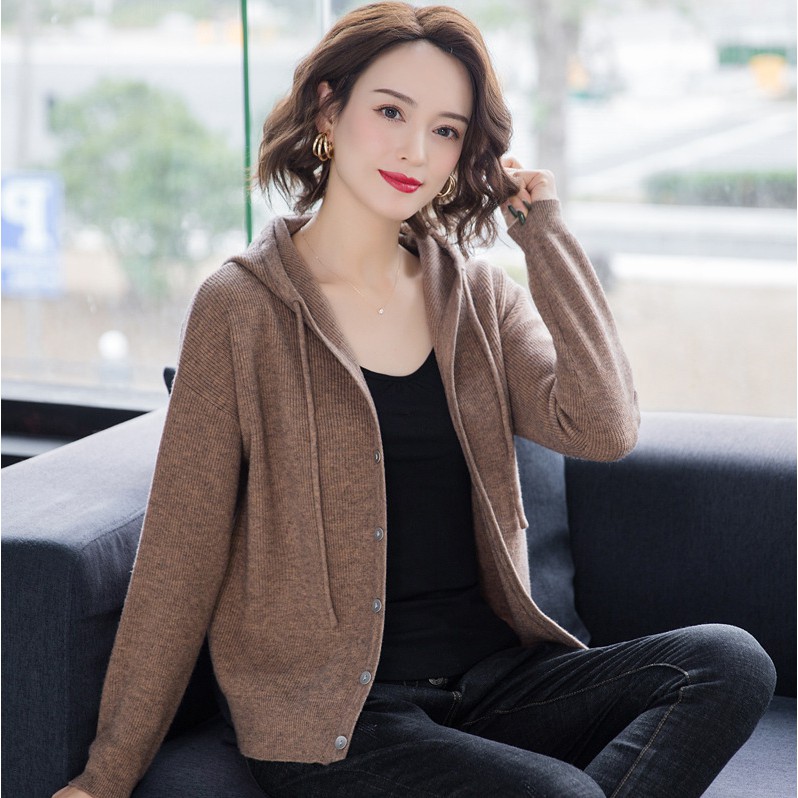 Áo khoác len ❤️FREESHIP đơn 50k❤️ áo khoác cardigan giản dị có mũ trùm đầu | BigBuy360 - bigbuy360.vn