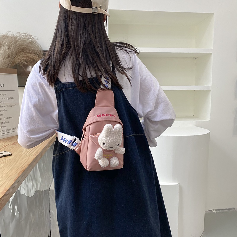 Túi Đeo Chéo Trước Ngực Vải Canvas Hình Chú Thỏ Dễ Thương Xinh Xắn Cho Bé Gái