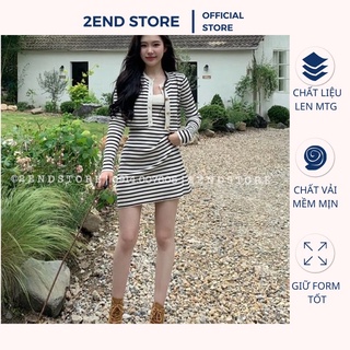 2END | Set bộ len nữ cao cấp (váy hai dây + áo cardigan kẻ trendy)
