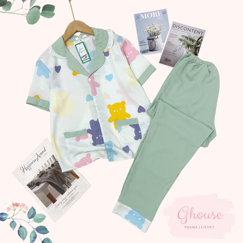 Đồ Ngủ Pijama Lụa Mango Satin Tay Ngắn Siêu Xinh, Cộc Dài Mềm Mịn, Độc Lạ Khó Tìm, Sang Chảnh Hàn Quốc