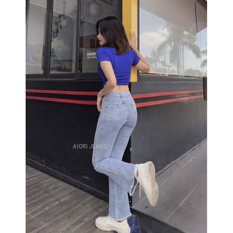 Quần Jeans Nữ - Quần Ống Loe Cạp Cao Jeans Bass Dáng Dài Co Giãn Form Cực Sang Chảnh LB113