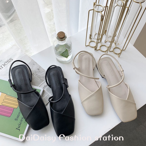 Daidaisy √♥ Giày Sandal Gót Thấp Hở Ngón Mũi Vuông Thời Trang Mùa Hè Hàn Quốc Hàng Mới Dành Cho Bạn Nữ 2022