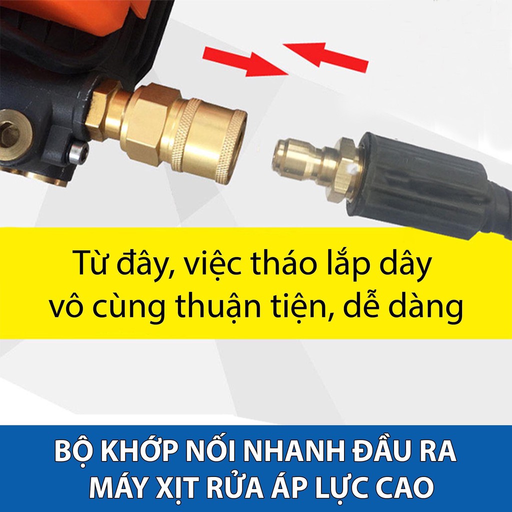 Bộ khớp nối nhanh đầu ra cho máy rửa xe áp lực cao, máy xịt rửa cao áp, máy rửa xe gia đình (chống xoắn dây 22mm)