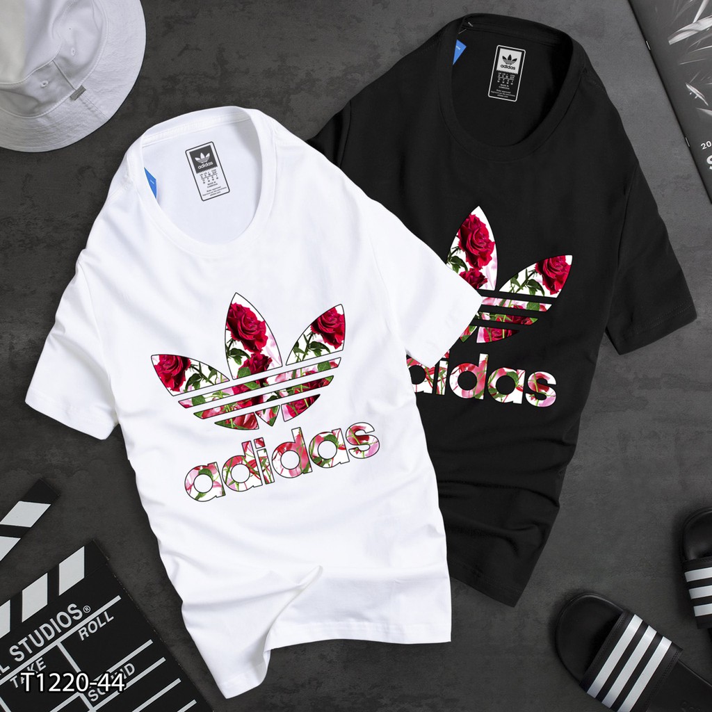 Áo phông ADIDAS Unisex | Áo phông Nam Nữ COTTON | In Họa Tiết Hoa Hồng